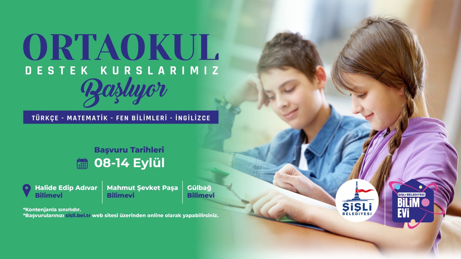 ORTAOKUL DESTEK KURSLARIMIZ BAŞLIYOR